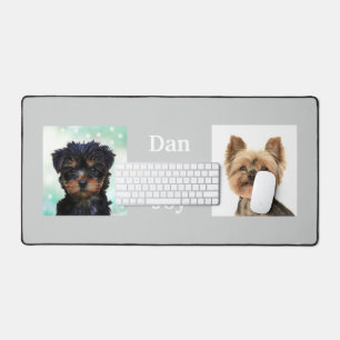 Custom Cute Little Dog Photos on Light Grey Desk Mat