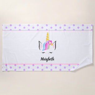 Custom Cute Magical colourful Flower Unicorn Beach Towel