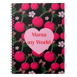 Custom cute Mama My World Floral Cherry Heart   Notebook