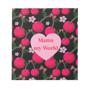 Custom cute Mama My World Floral Cherry Heart Notepad