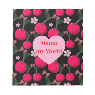Custom cute Mama My World Floral Cherry Heart   Notepad