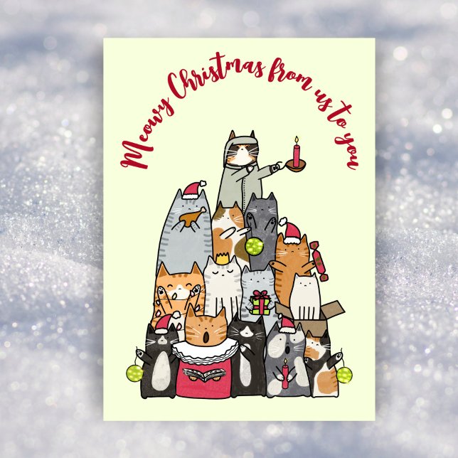 Custom Cute Meowy Christmas Cartoon Cats Non-Photo Holiday Card (Creator Uploaded)