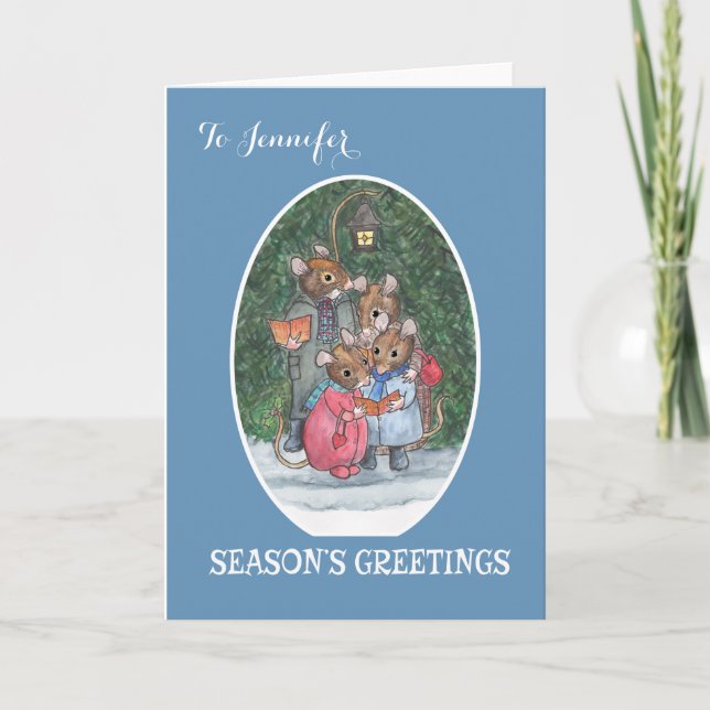 Custom Cute Mice Carol Singers Christmas Card (Front)