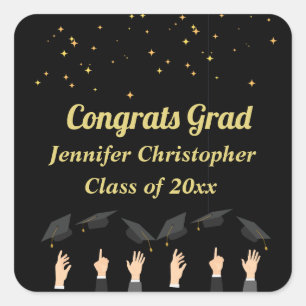 Custom Cute modern Classic Black & Gold Graduation Square Sticker