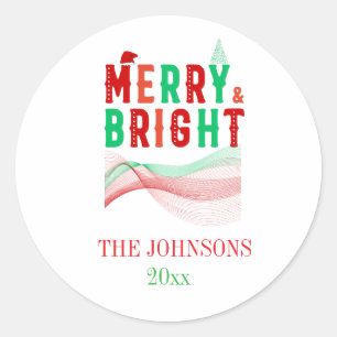 Custom Cute Modern merry and Bright Christmas Classic Round Sticker