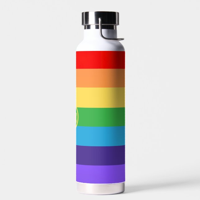Custom Cute Modern Monogram Rainbow pride lgbt  Water Bottle (Left)