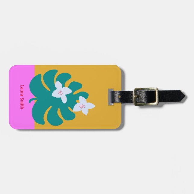 Custom cute modern palm name yellow Tag (Front Horizontal)