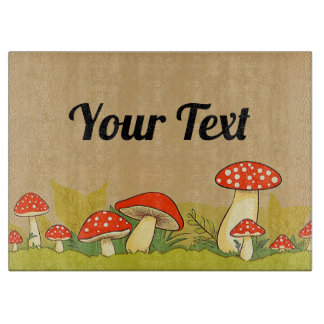 Custom Cute Mushroom Glass Cutting Board