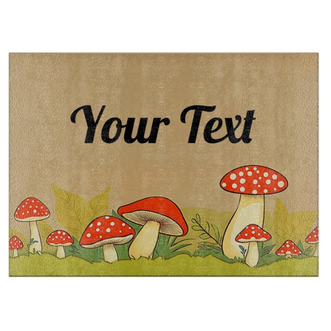 Custom Cute Mushroom Glass Cutting Board (Front)