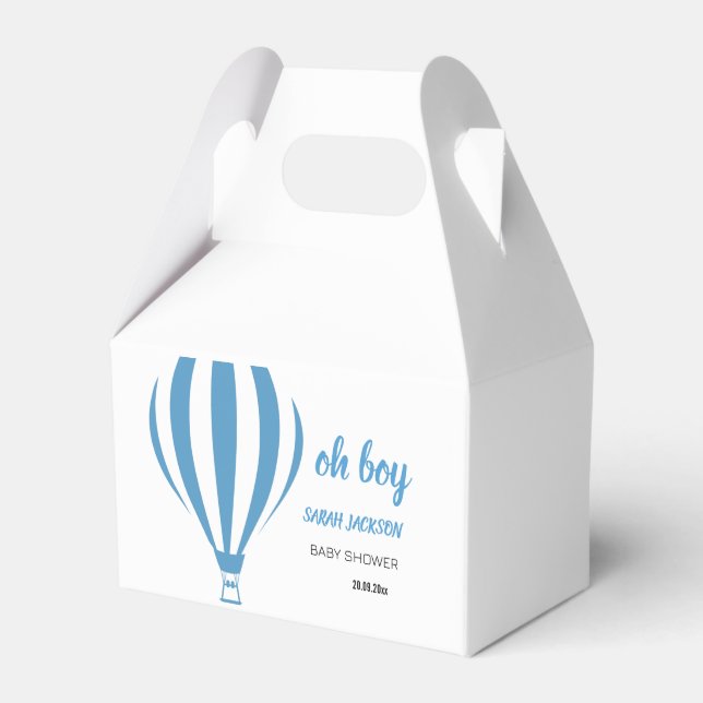 Custom Cute Oh Boy Hot Air Balloon Baby Shower Favour Box (Front Side)