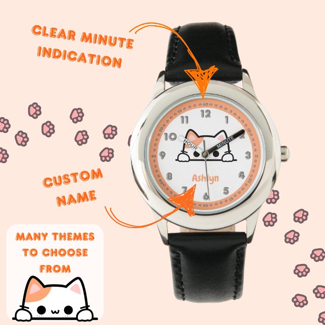 Custom Cute Orange Cat Kids Learning To Tell Time Watch (Creator Uploaded)