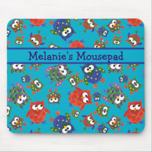 Custom Cute Owls Mousepad, Turquoise Blue Mouse Mat