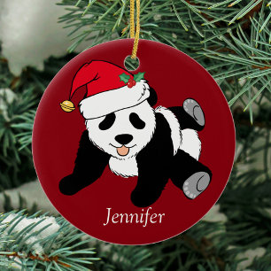 Custom Cute Panda Bear Kids Red Ceramic Tree Decoration