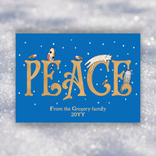 Custom Cute Peace Cats Birds Snow Cartoon  Holiday Card