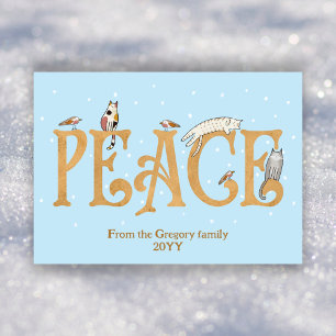 Custom Cute Peace Cats Birds Snow Cartoon Holiday Card