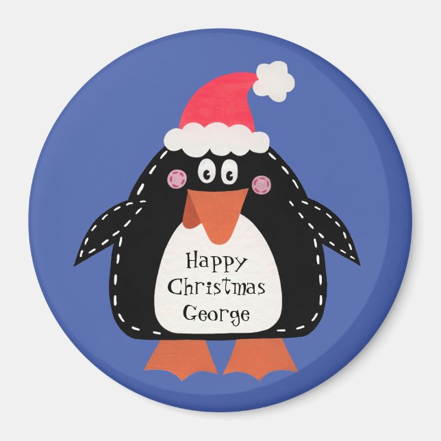 Custom Cute Penguin Christmas Stocking Filler Magnet (Front)