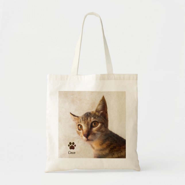 Custom Cute Pet Kitten Cat Dog Photo Template Tote Bag (Front)
