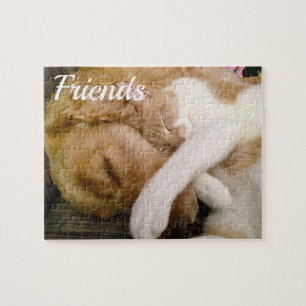 Custom cute photo "Friends" cat and dog sleeping: Jigsaw Puzzle