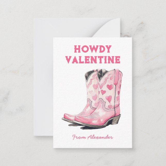 Custom Cute Pink Cowboy Boot Howdy Valentine's  Card (Front)
