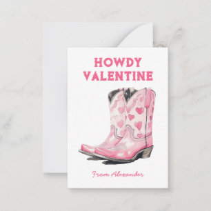Custom Cute Pink Cowboy Boot Howdy Valentine's  Card