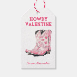 Custom Cute Pink Cowboy Boot Howdy Valentine's Gift Tags