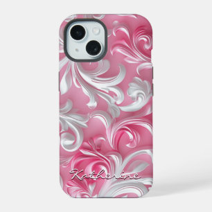 Custom Cute Pink Floral iPhone Case Pink & White