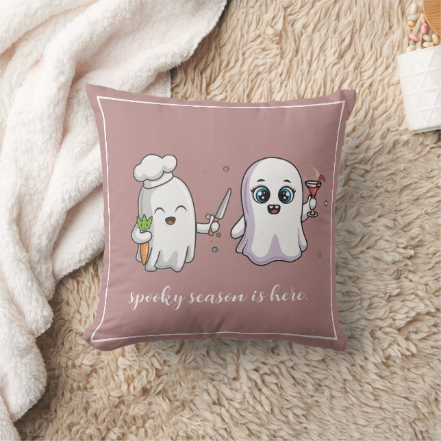 Custom Cute Pink Friendly Ghosts Spooky Season Cushion (Blanket)