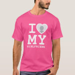 Custom Cute Pink I love my girlfriend photo men's T-Shirt<br><div class="desc">Create your own Custom Cute Pink I love my girlfriend photo men's T-Shirt with this modern and funny shirt template featuring a cool slab serif font and girlfriend photo into a huge red heart. Add your own photo, your name or any personalised text. The "I love My Girlfriend" mugs design...</div>