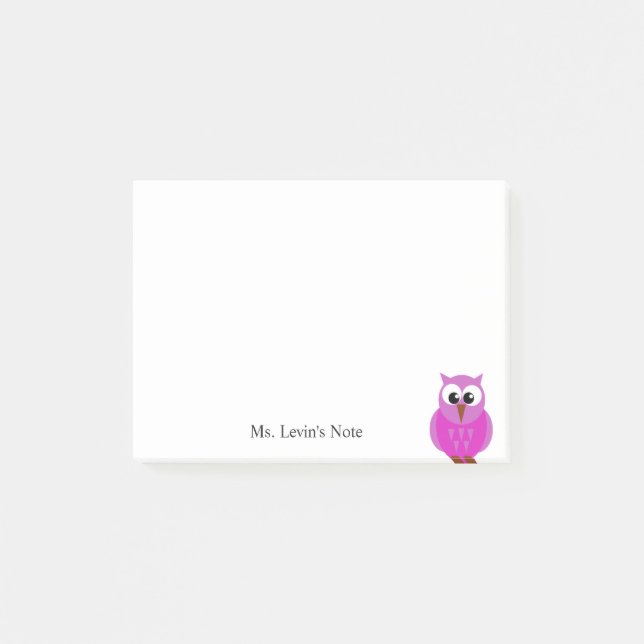 Custom Cute Pink Owl Cartoon Post-it Note (Front)