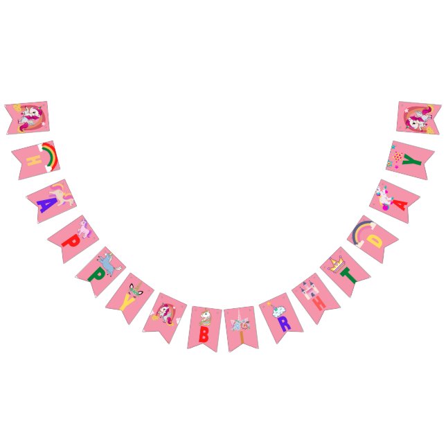 Custom cute pink  Rainbow Unicorn Birthday party Bunting (All)