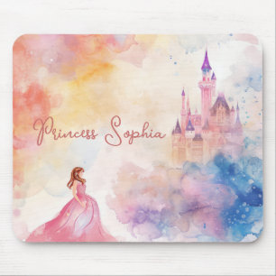 Custom Cute Pink Watercolor Princess Castle  Mouse Mat