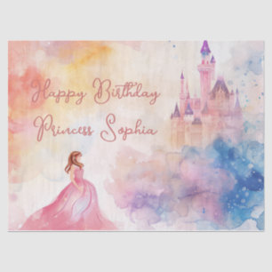 Custom Cute Pink Watercolor Princess Castle Tissue Paper