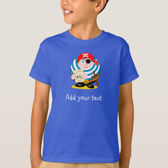 Custom, cute pirate with Caribbean treasure map: T-Shirt (Front)