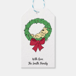 Custom Cute Puppy Festive Wreath Simple Holiday Gift Tags