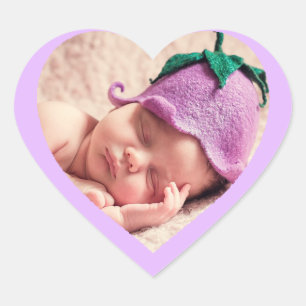 Custom Cute Purple Heart Shaped Baby Photo Sticker