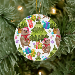 Custom Cute Quokka Christmas Ceramic Tree Decoration