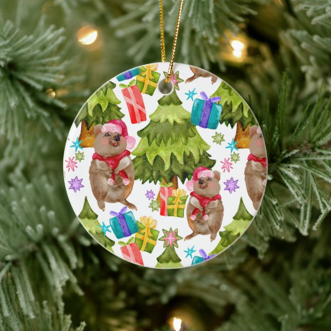 Custom Cute Quokka Christmas Ceramic Tree Decoration (Tree)