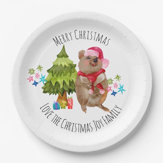 Custom Cute Quokka Christmas Paper Plate (Front)