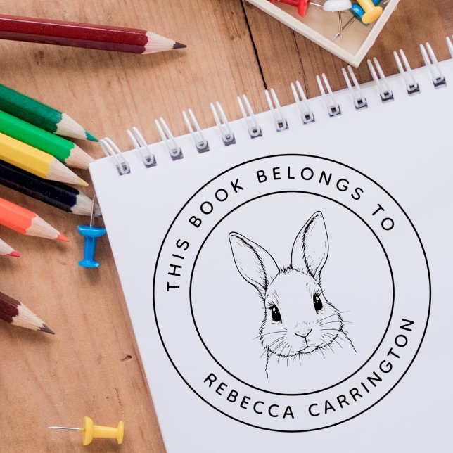 Custom Cute Rabbit This Book Belongs To Kid's Name Self-inking Stamp (Creator Uploaded)