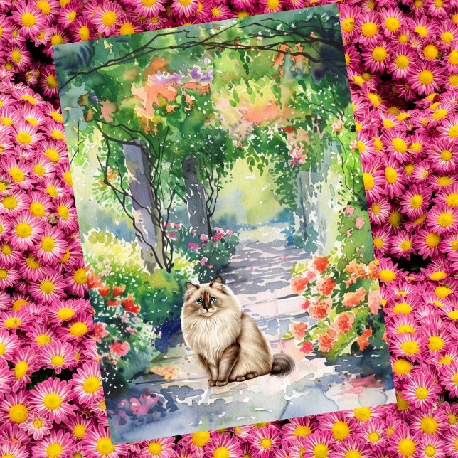 Custom Cute Ragdoll Cat Summer Garden Birthday Card (Creator Uploaded)
