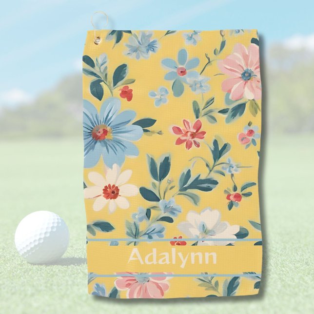 Custom Cute Retro Flower Gifts for Women Golfers Golf Towel (Custom Chic Retro Flower Gifts for Women Golfers)