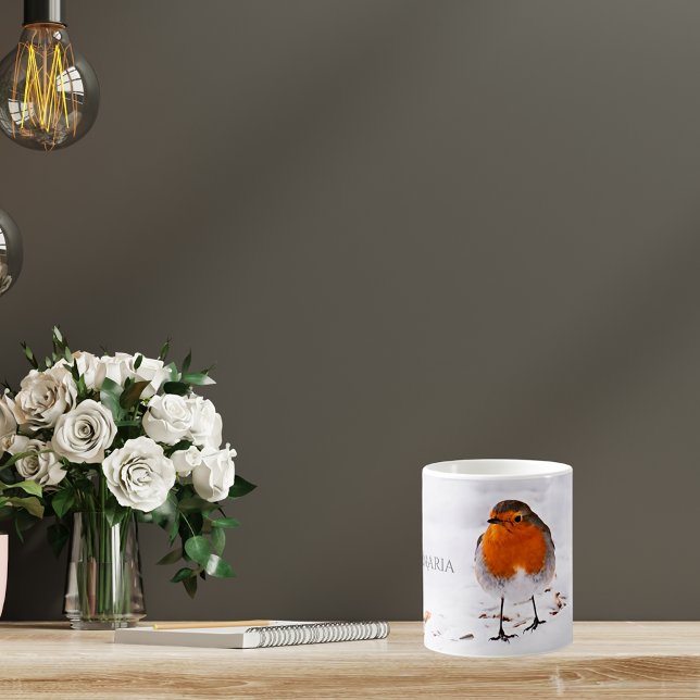 Custom cute Robin bird in snow add name Coffee Mug (Creator Uploaded)