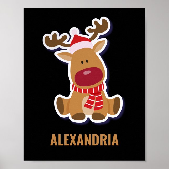 Custom cute Rudolph reindeer Santa Claus Christmas Poster (Front)