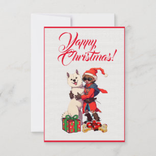 Custom Cute Samoyed Dog With  Girl Xmas Card
