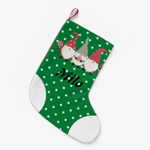 Custom cute Santa green white dots Xmas gift boy Small Christmas Stocking