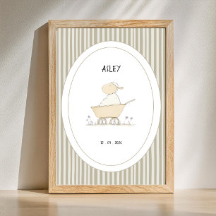 Custom Cute Sheep Nursery Name Date Poster