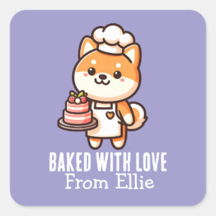 Custom Cute Shiba Inu Baker Made with Love Square Sticker