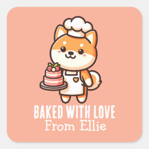 Custom Cute Shiba Inu Baker Made with Love Square Sticker