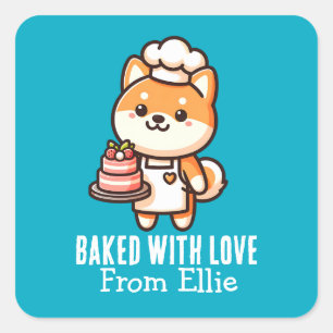 Custom Cute Shiba Inu Baker Made with Love Square Sticker