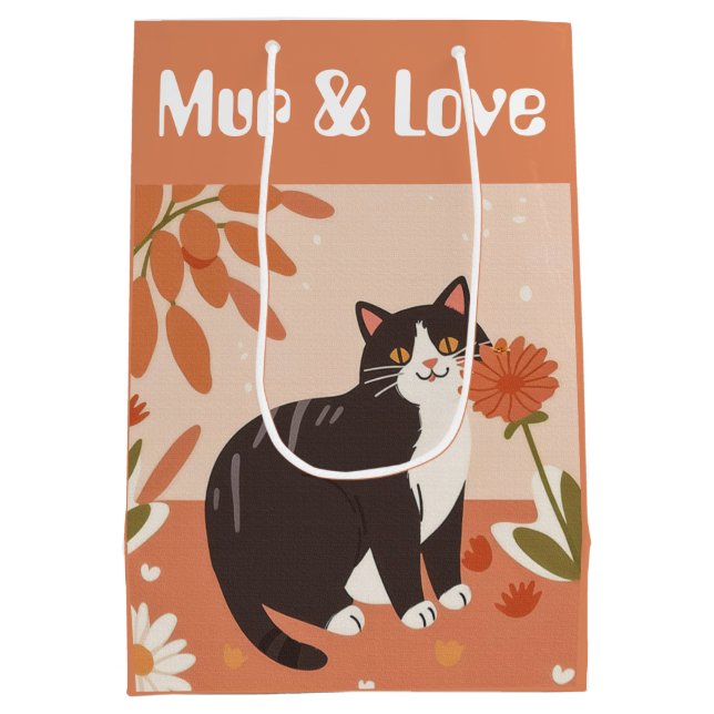 Custom Cute Smiling Cat with Mur & Love Text  Medium Gift Bag (Back)